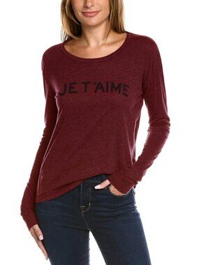 Zadig & Voltaire WILLY Wine Melange Je T'aime Lettering Long Sleeve Slub T-Shirt